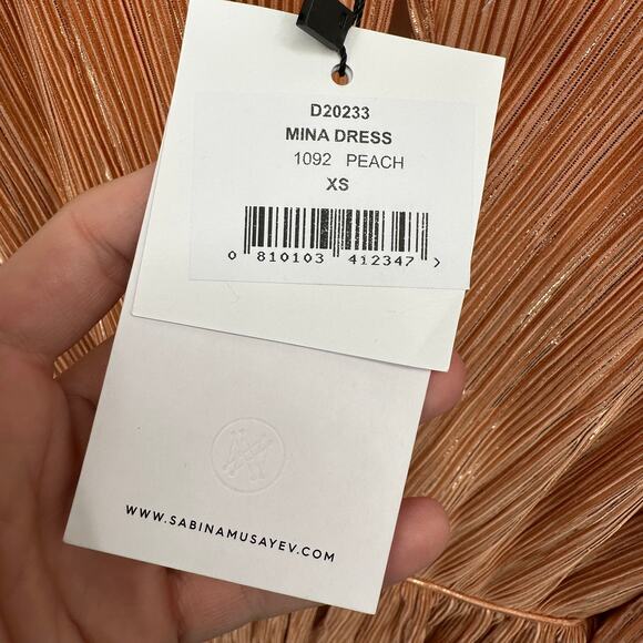 Sabina Musayev NWT Mina Long Sleeve Peach Shimmer Mini Dress // XS - Picture 10 of 16